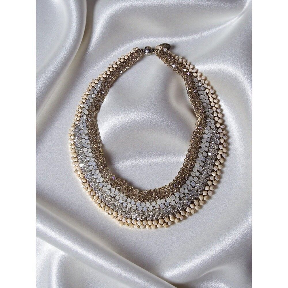 RUSH Denis & Charles Crystal Bib Necklace Ombre Champagne Statement Collar